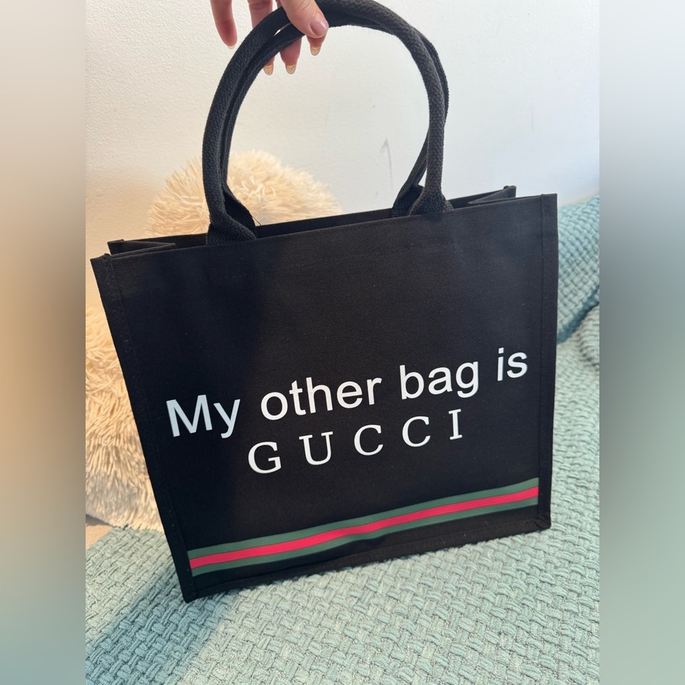 Black Canvas Tote with Funny Graphic Print 😅😬😂❤️‎ - Picture 5 of 5